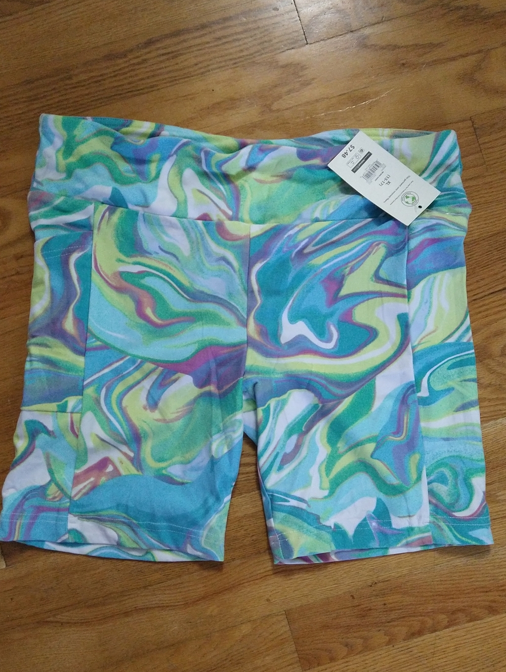 No Boundaries Multicolor Swirl Bike Shorts - Blue, Green, Yellow, Purple